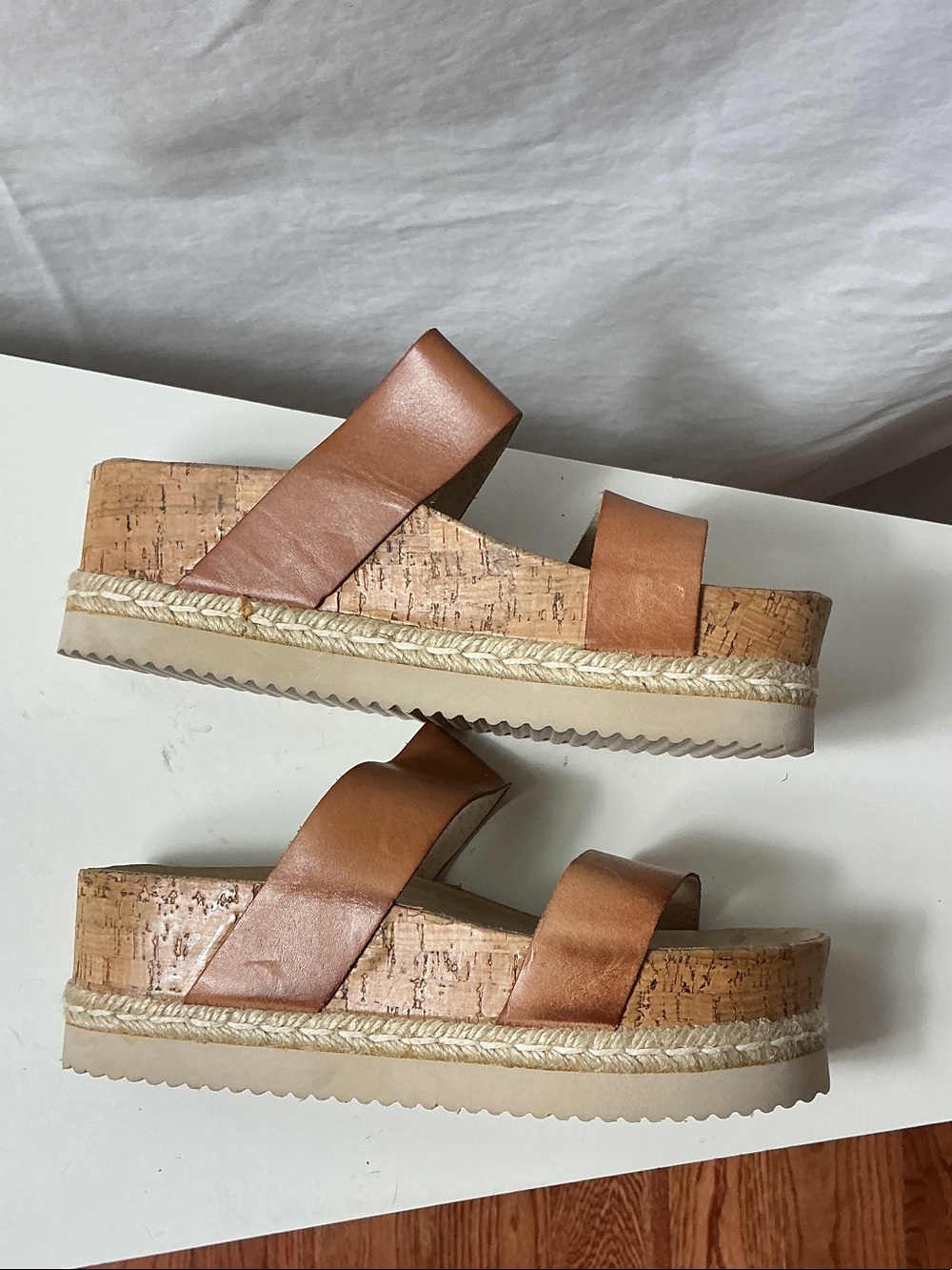 Kurt Geiger Carvela Tan Leather Double-Strap Espadrille Slide Sandals